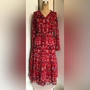 Loft Folkloric Floral Red Dress